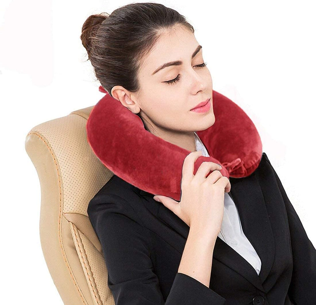 Travel Pillow - Memory Foam Neck Pillow Support Pillow, Luxury Compact & Lightweight Quick Pack for Camping, Sleeping Rest Cushion (Red)