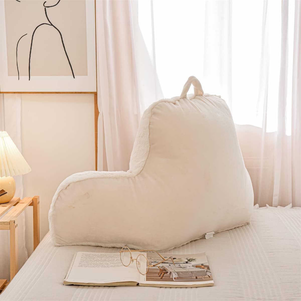Ntbed Reading Pillow Faux Fur Bed Wedge Backrest with Arms, Couch TV Relax Bed Rest Pillow Back Support Cushion for Kids Teens Boys Girls(Iv…