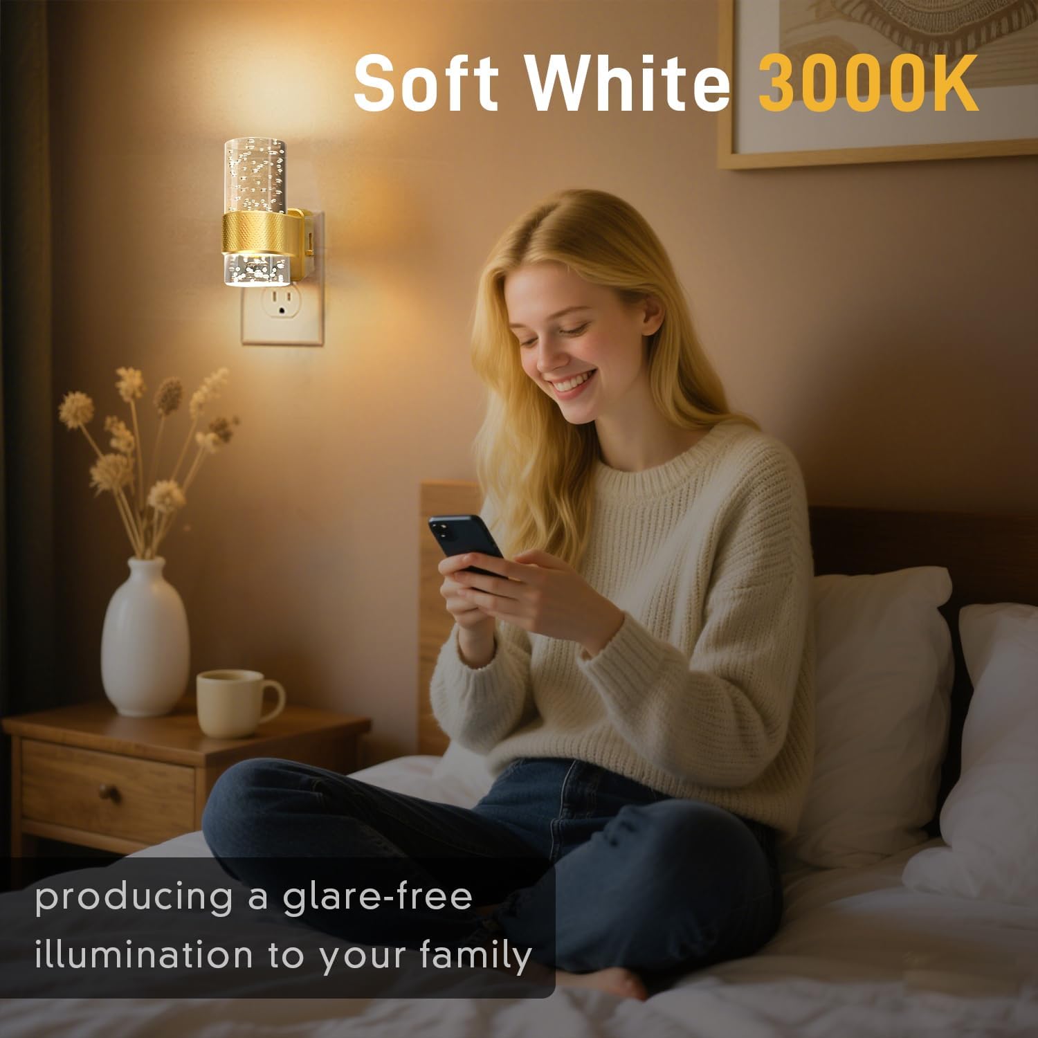 LED Lights for Bedroom – Night Lights Plug into Wall, Dimmable 0-100 LM Brightness Nightlight with Dusk to Dawn Sensor, Auto On/Off Plug…