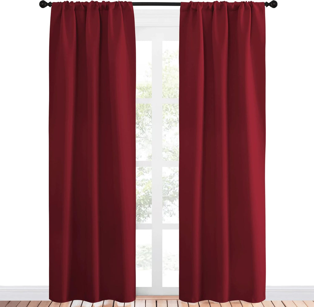 NICETOWN Christmas Burgundy Curtains Blackout Drape Panels - Lights Block Out Window Treatment Short Curtain Sets for Loft and Basement…