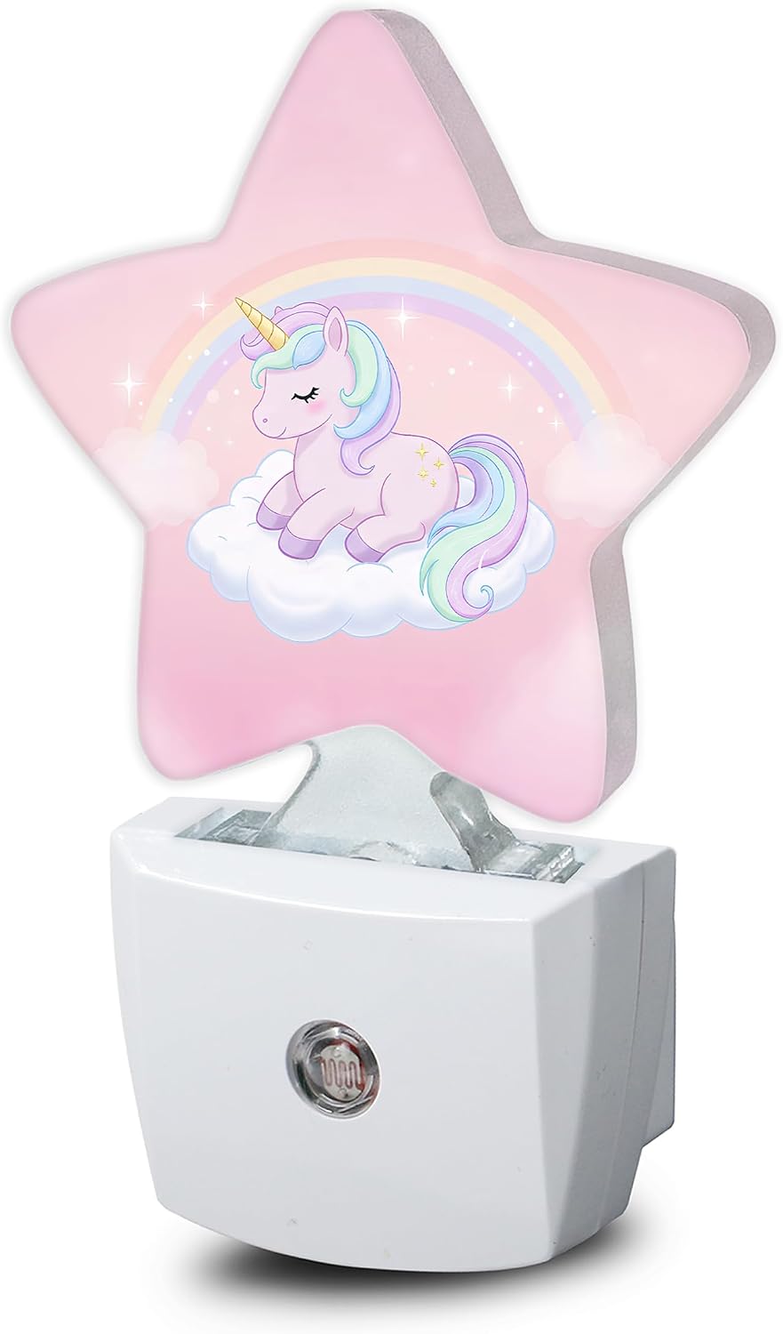 Snowmolle Rainbow Unicorn Dusk to Dawn Star Night Light, Cute Pink Sky Smart Sensor Nightlight for Bedroom Kitchen Hallway Stairs, Plug-in En…