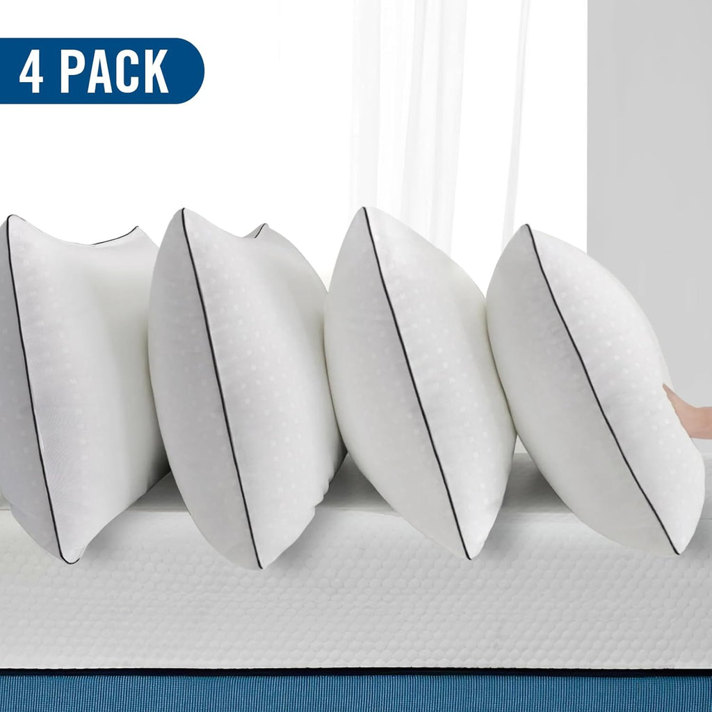 Higoom Queen Size Bed Pillows for Sleeping 4 Pack, Luxury Hotel Pillows, Comfortable and Supportive, Machine Washable, Suitable for Stomach, Bac…