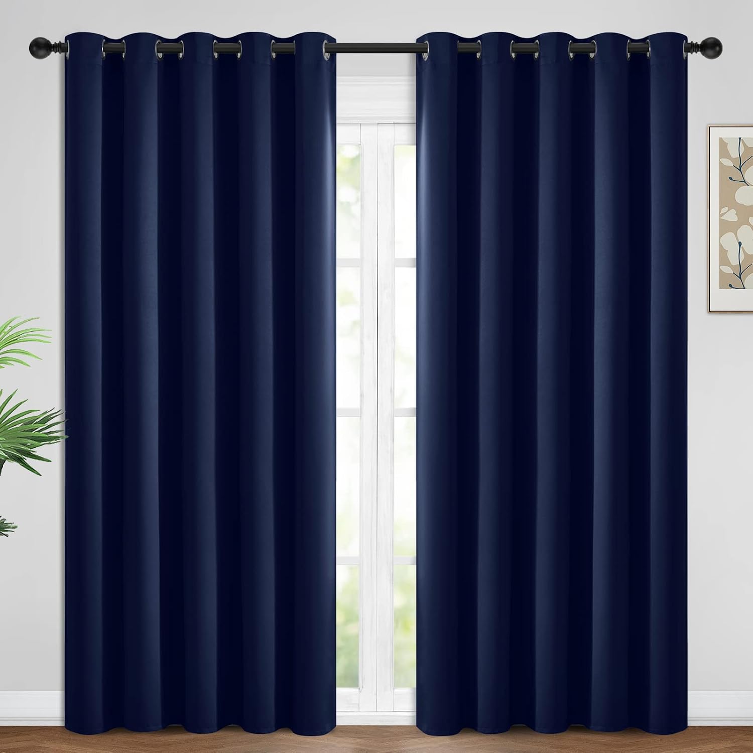 Yakamok Blackout Curtains Room Darkening Thermal Insulated Window Panels, Solid Grommet Top Drapes for Bedroom/Living Room(62Wx96L, Navy…