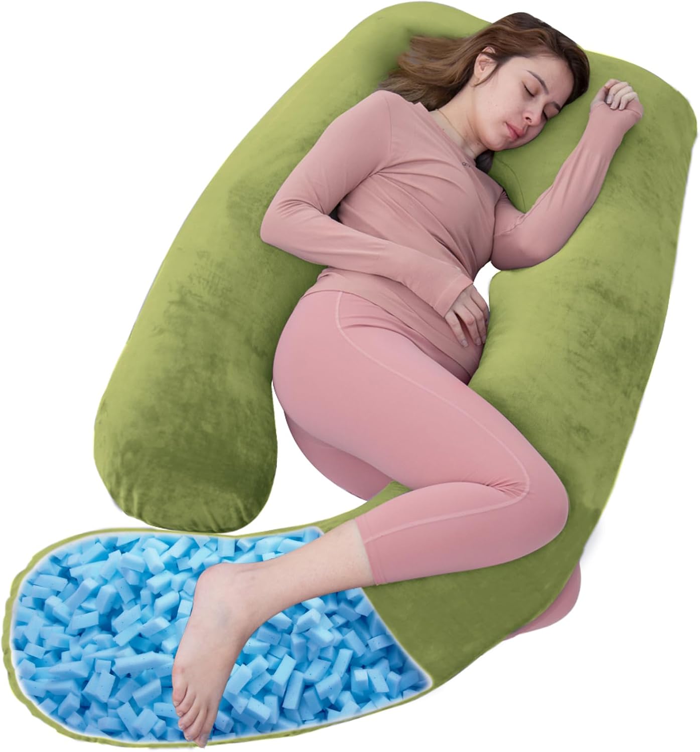 Shredded Memory Foam Body Pillow, Pregnancy Pillows for Sleeping, Maternity Pillow for Pregnant Women, Memory Foam Filling U Shaped Body…