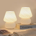 ONEWISH Mushroom Lamps Set of 2 - Small Bedside Table Lamp with Striped Glass, Nightstand Lamp for Bedroom, Living Room, Bulb…
