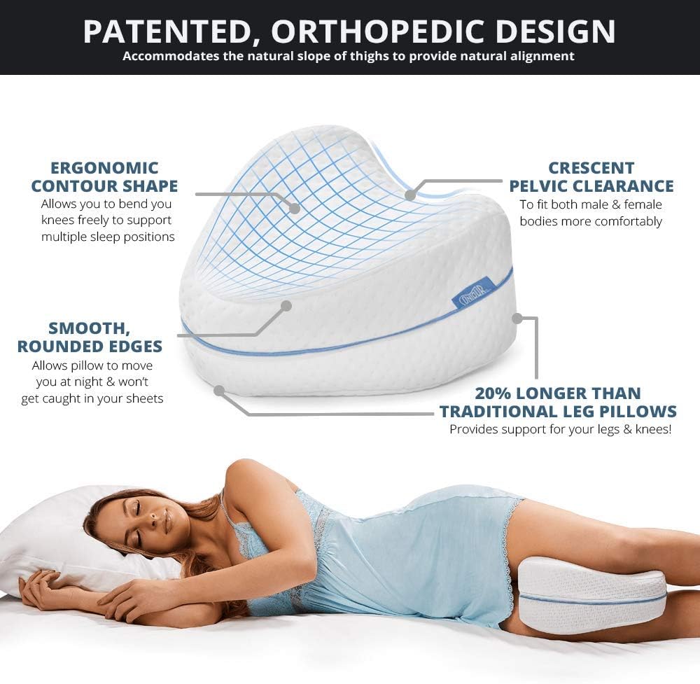 Contour Legacy Leg & Knee Foam Support Pillow for Side Sleepers Soothing Relief for Back, Hips, Knees, Joints, Nerves & Muscles 1 Pack glass