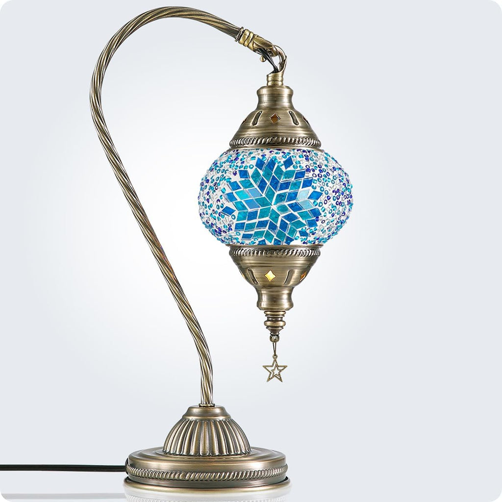 Yarra-Decor Turkish Moroccan Lamp with Bronze Base 3 Color Options Handmade Swan Neck Tiffany Mosaic Glass Bedside Lamps for Bedroom (LED…