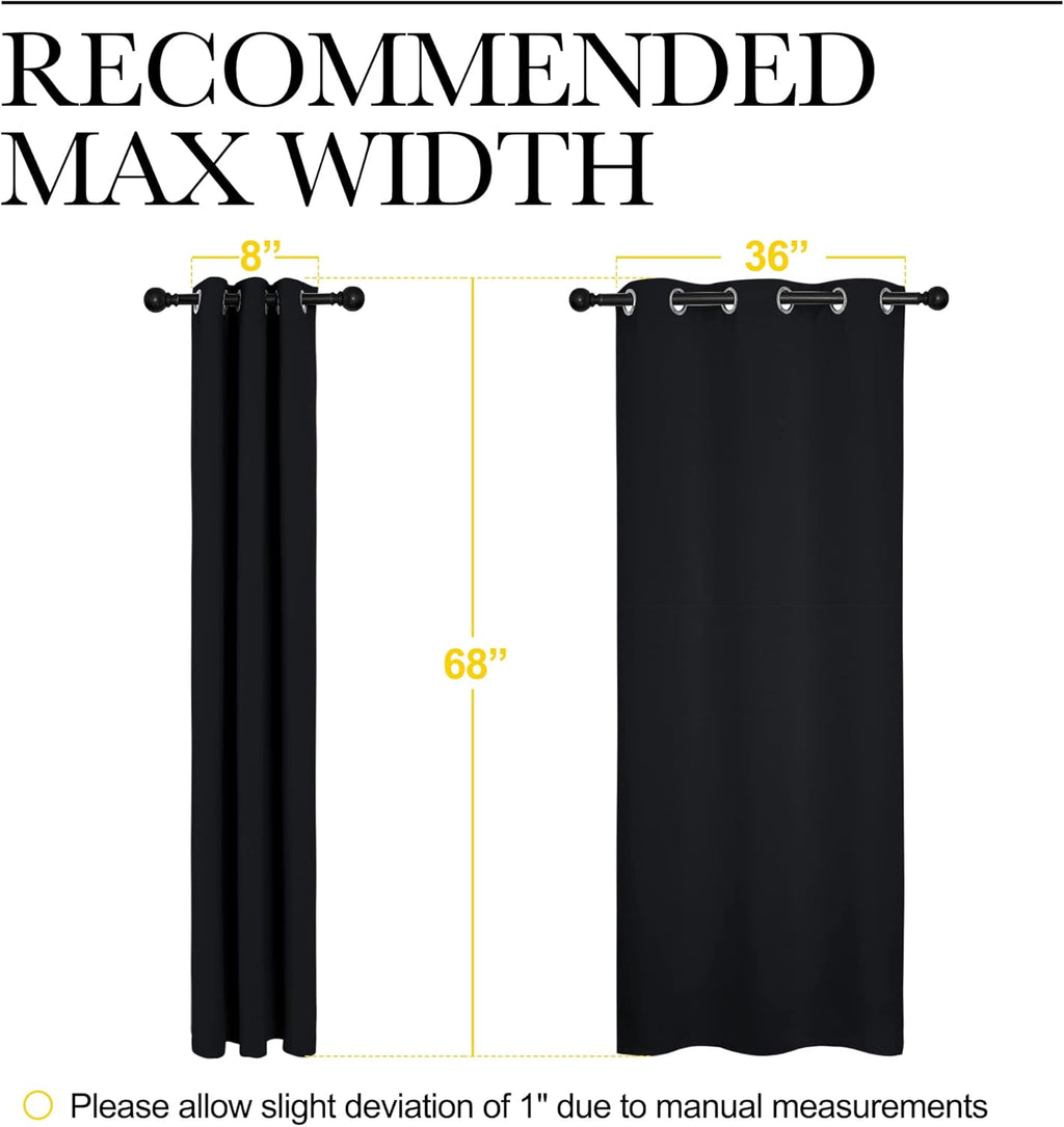 NICETOWN Bathroom Blackout Thermal Curtains and Drapes, Black Solid Thermal Insulated Grommet Blackout Drapery Panels for Window (2…