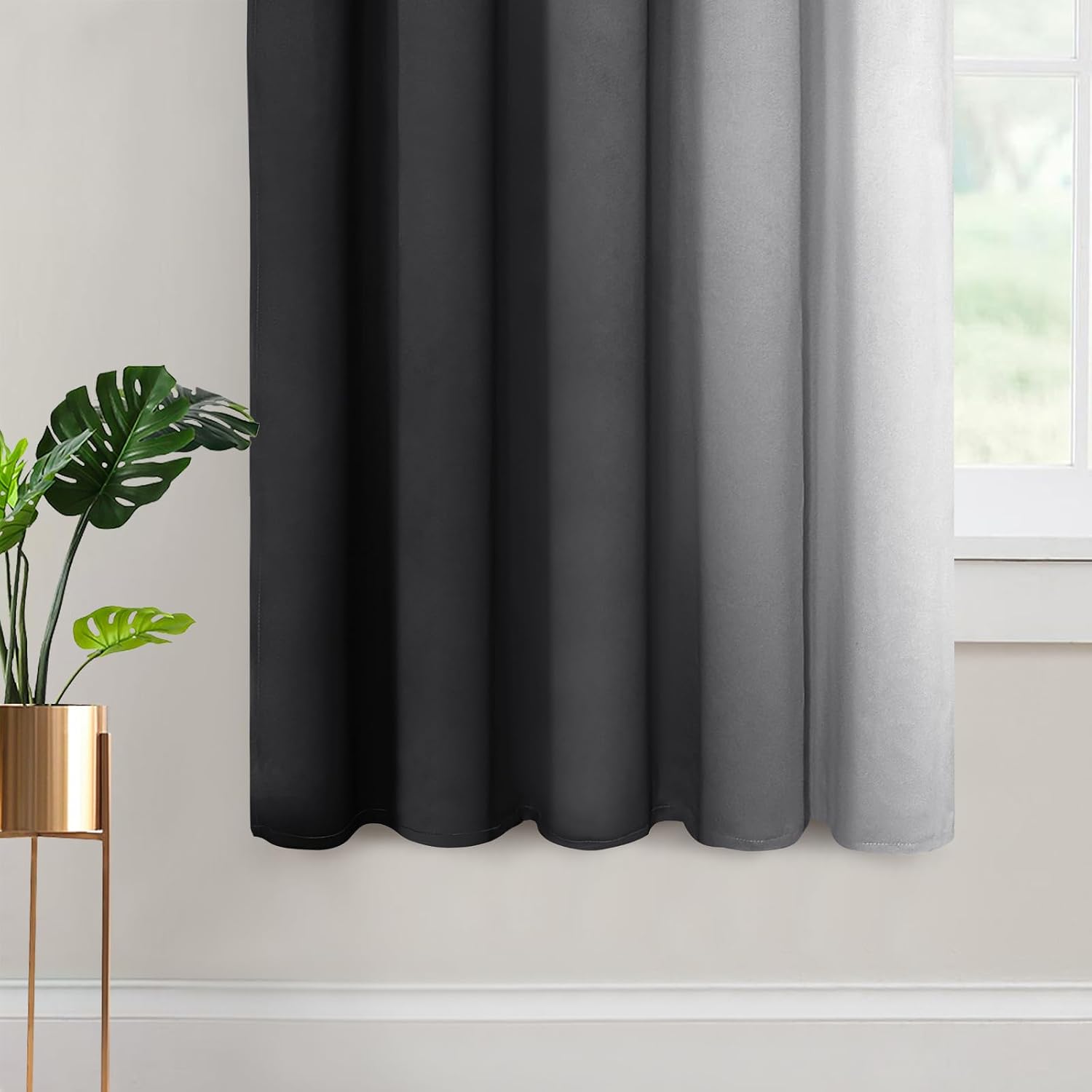 Yakamok Room Darkening Ombre Curtains 63 Inch Length, Black and Greyish White Thermal Insulated Gradient Color Curtains, Light Blocking Grom…