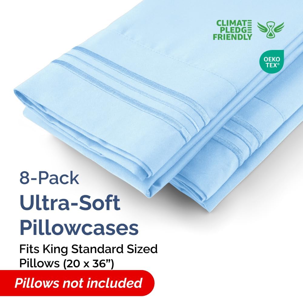 King Standard Pillow Cases Set of 8 - Ultra Soft Hotel Quality Pillowcase Covers - Comfy & Wrinkle Free - Shrink & Fade Resistant…
