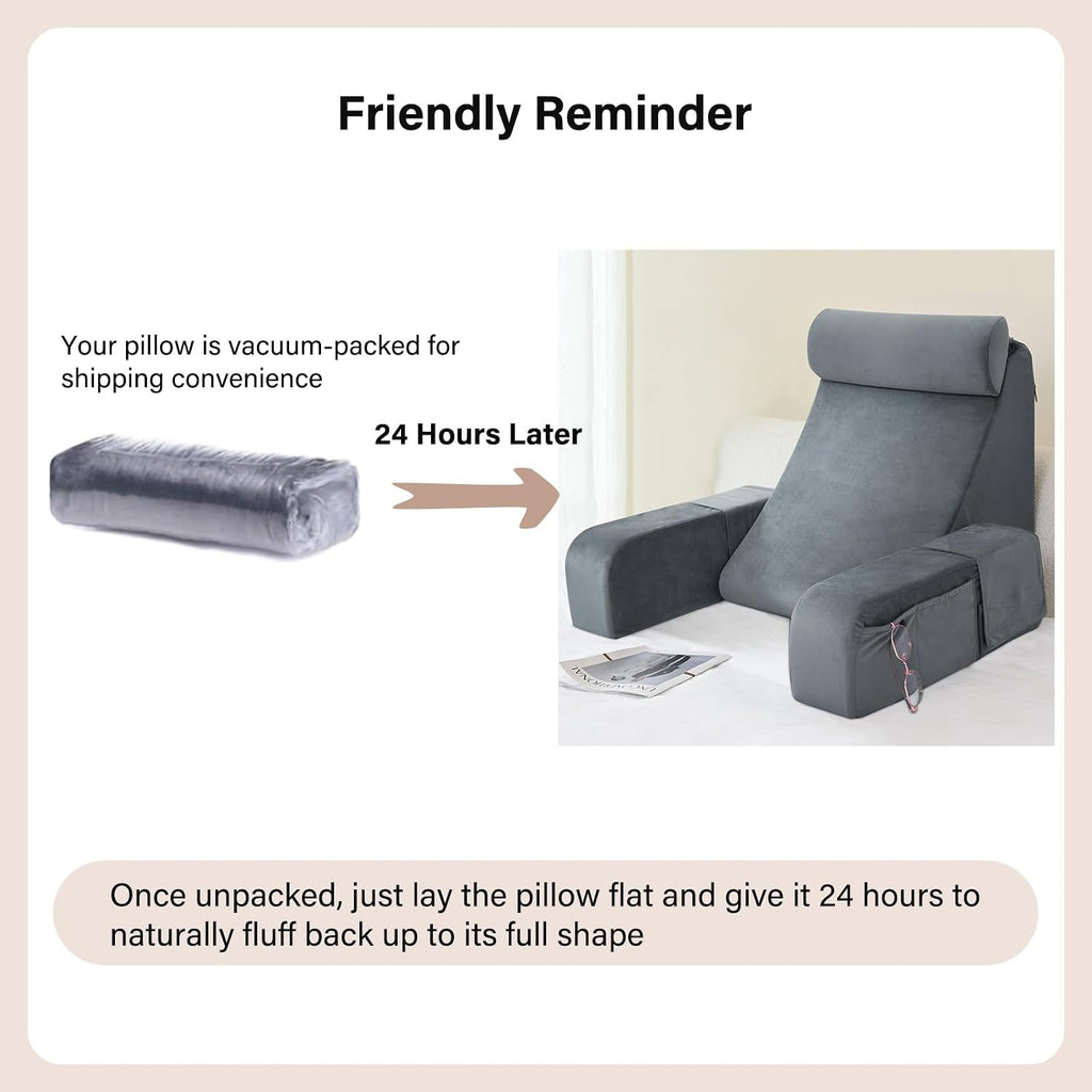 ENITYA Reading Pillow with Arms for Bed Support, 21" Large Back Support Pillow for Sitting up, Wedge Pillow for Reclining, Watching TV…