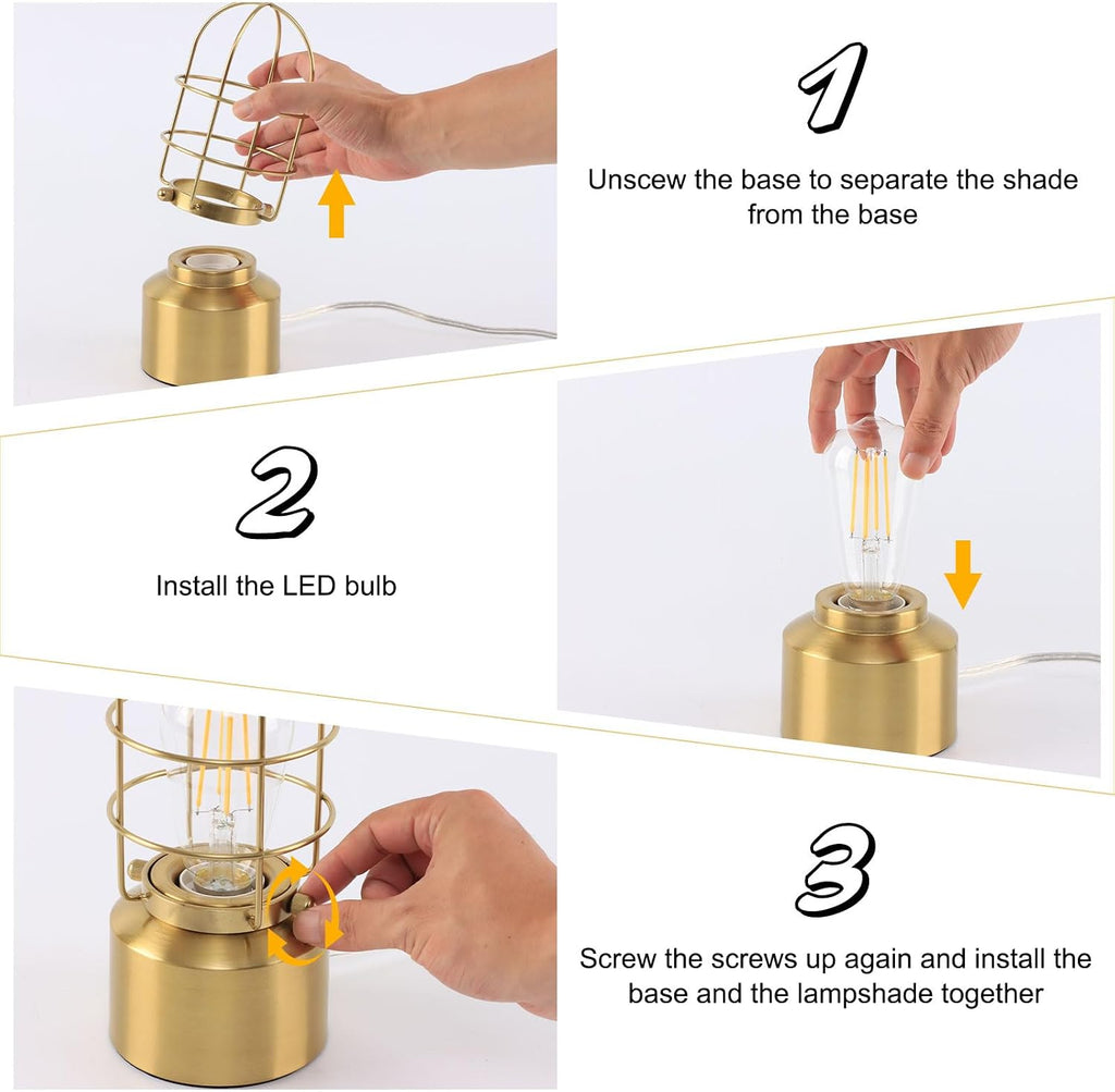 Haian Support Small Touch Gold Table Lamp for Small Spaces - 3 Way Dimmable Industrial Bedside Lamp - Steampunk Antique Nightstand Desk…