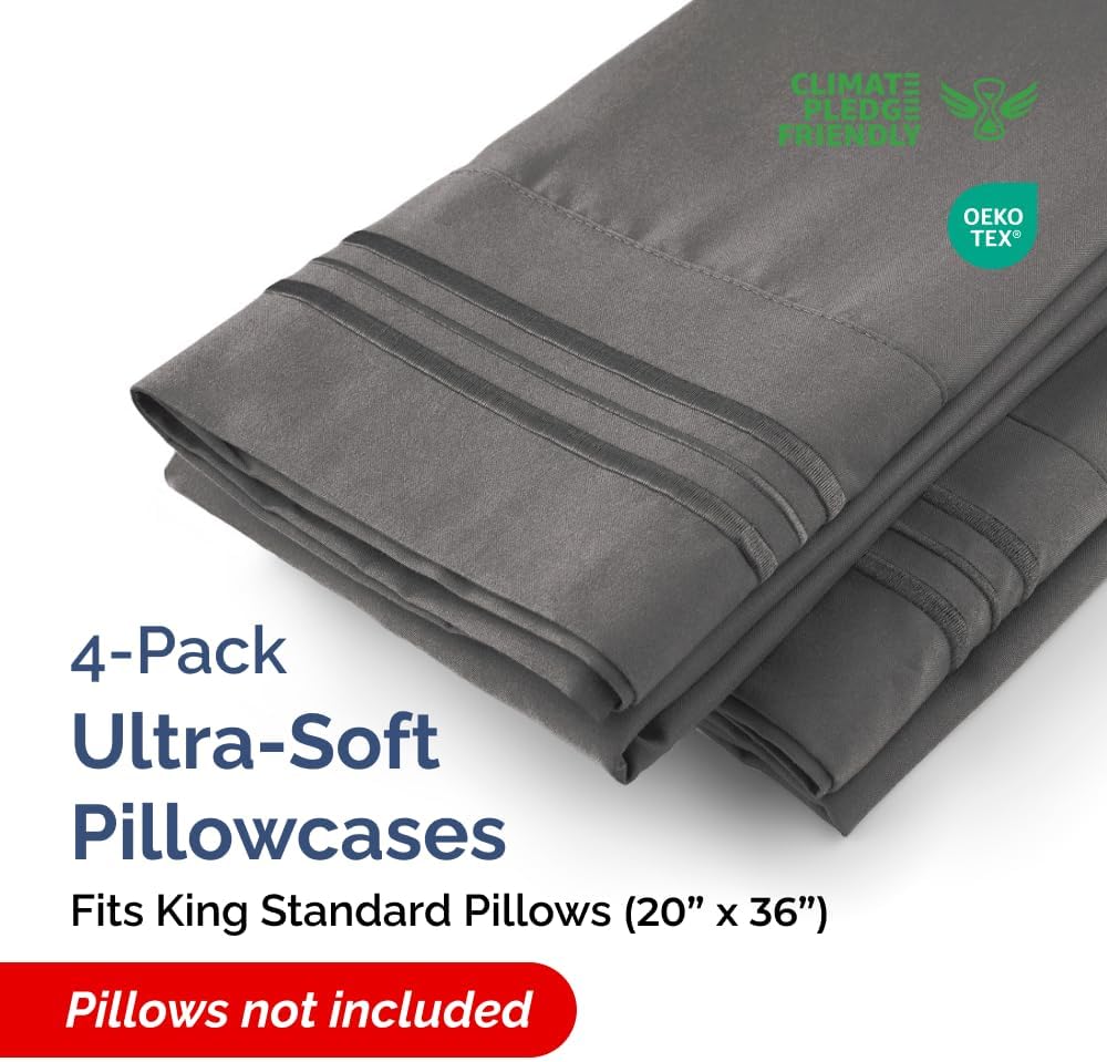 King Standard Pillow Cases Set of 4 - Soft Hotel Quality Pillowcase Covers - Comfy Bedding for Women, Men, Kids & Teens - Machine…