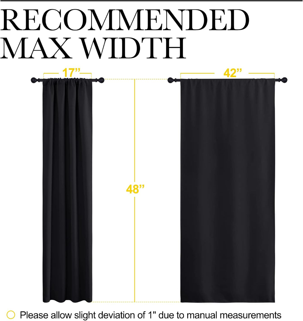 NICETOWN Black Blackout Curtains and Drapes 48 inches Long, Privacy RV Draperies for Small Windows, Thermal Insulated Curtain Panels (42"…