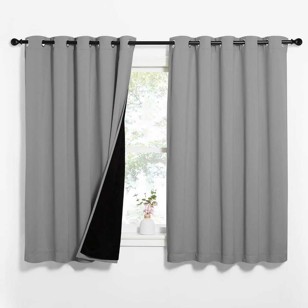 Nicetown 100% Blackout Curtains with Black Liners, Thermal Insulated Full Blackout 2-Layer Lined Drapes, Energy Efficiency Window Draperies…