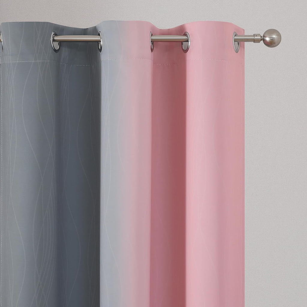 Estelartextiler Pink and Grey Blackout Curtains 45 inches Long, Ombre Full Room Darkening Window Curtains for Living Room, Grommet Thermal In…
