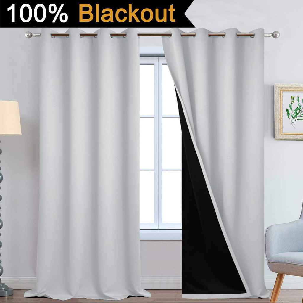 Yakamok 100% Blackout Curtains 108 Inches Long, 2 Thick Layers Thermal Insulated Curtain Panels for Bedroom, Full Light Blocking Drapes wit…