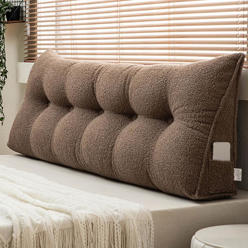 Headboard Pillow Wedge Soft Teddy Velvet Reading Pillow for Bed, Backrest Cushion with Removable Cover & Side Pockets, Comfortable…