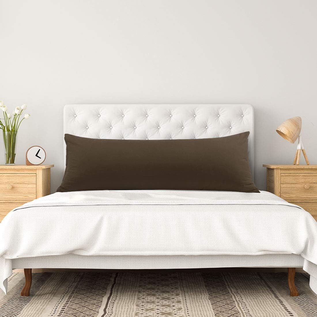 PiccoCasa Body Pillow Cover with Zipper Closure, 110 GSM Brushed Microfiber, Brown (20"x48") cotton
