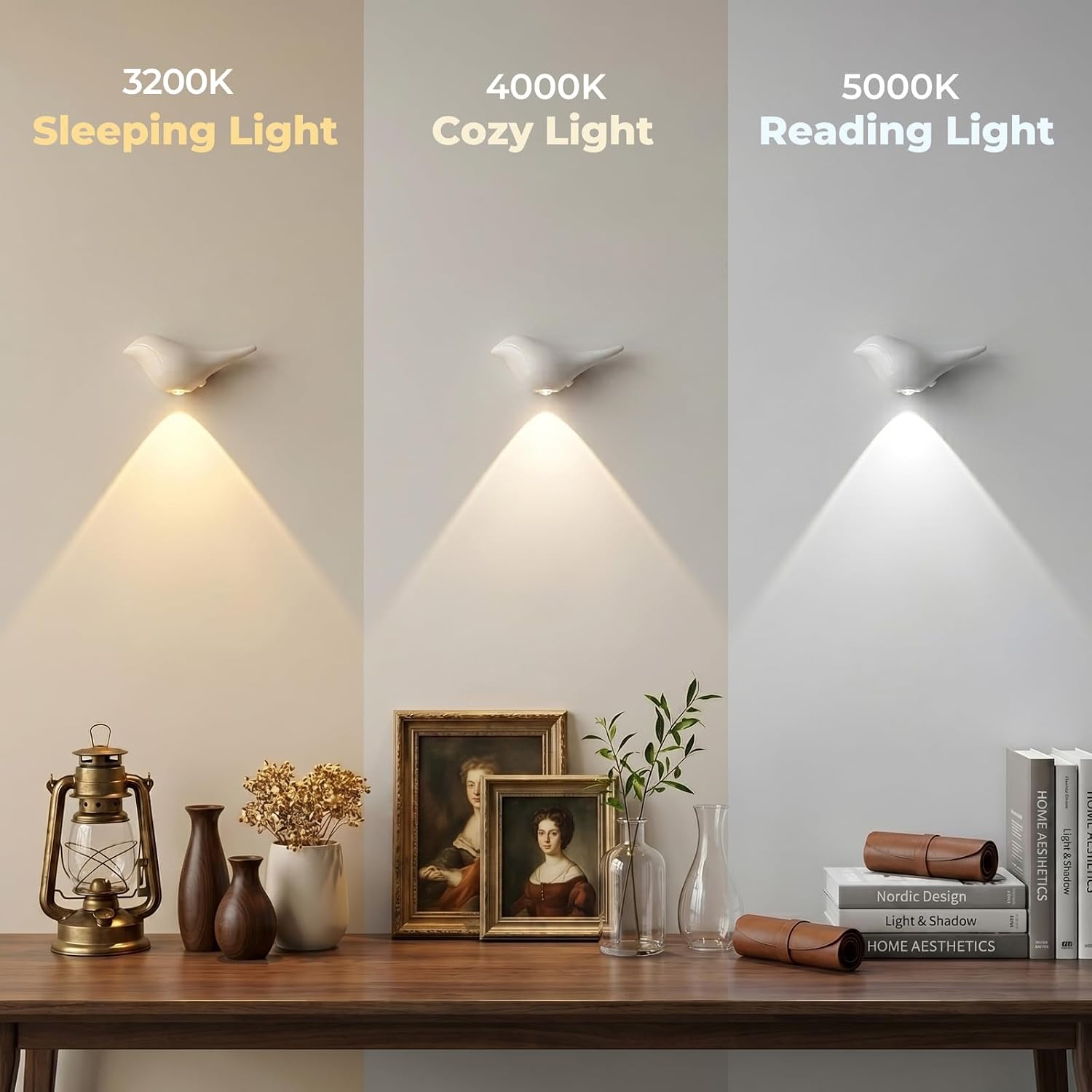White Motion Sensor Night Light Indoor, Magnetic Wall Lamp, Rechargeable LED Bird Lamp, Wireless Stick On Light with Warm Soft Glow, Auto…
