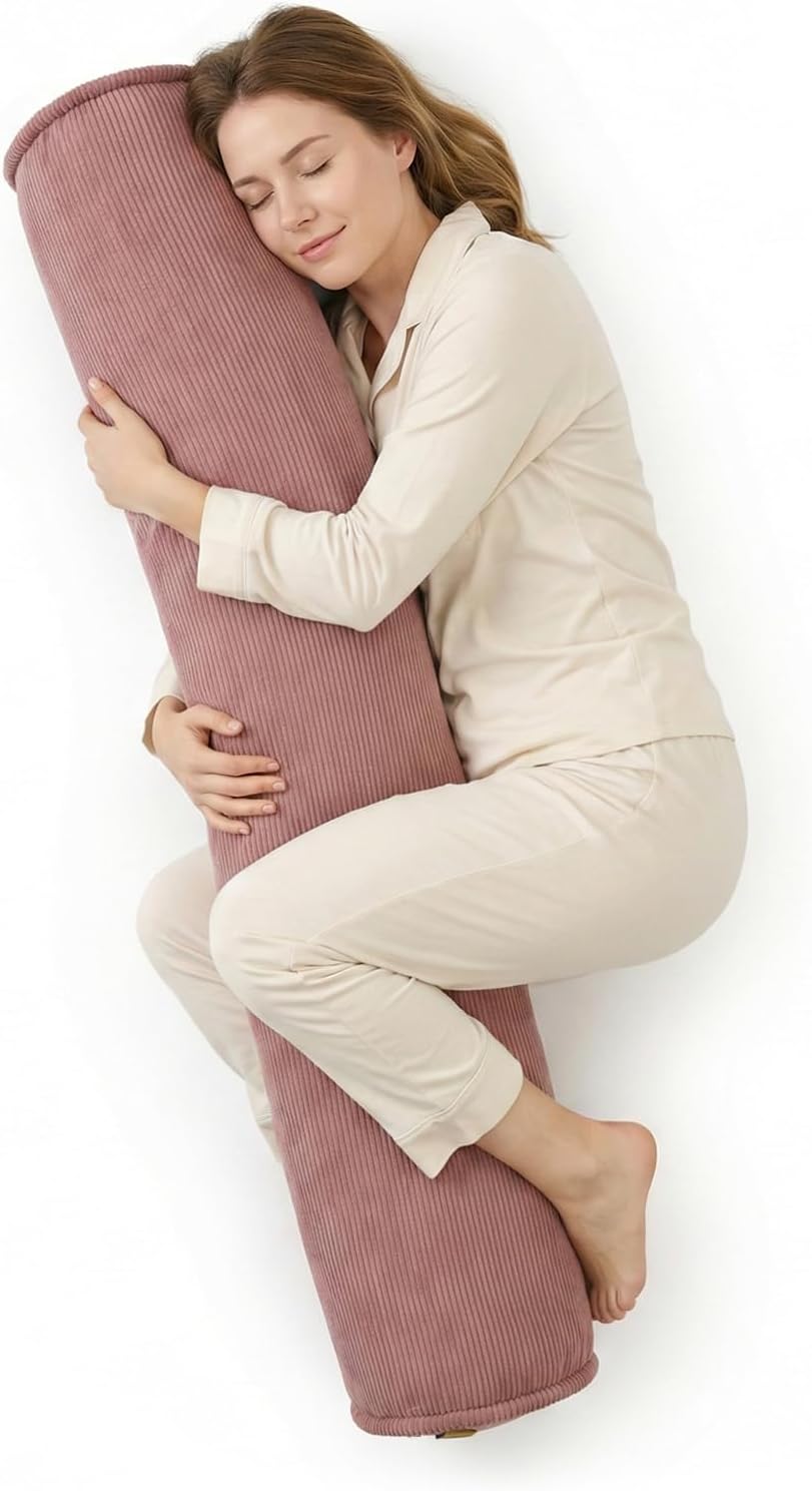 Long Pillow for Bed – Corduroy Round Bolster Pillow for Adults, Decorative Body Pillow for Sleeping or Sofa Support,39 x 7.87…