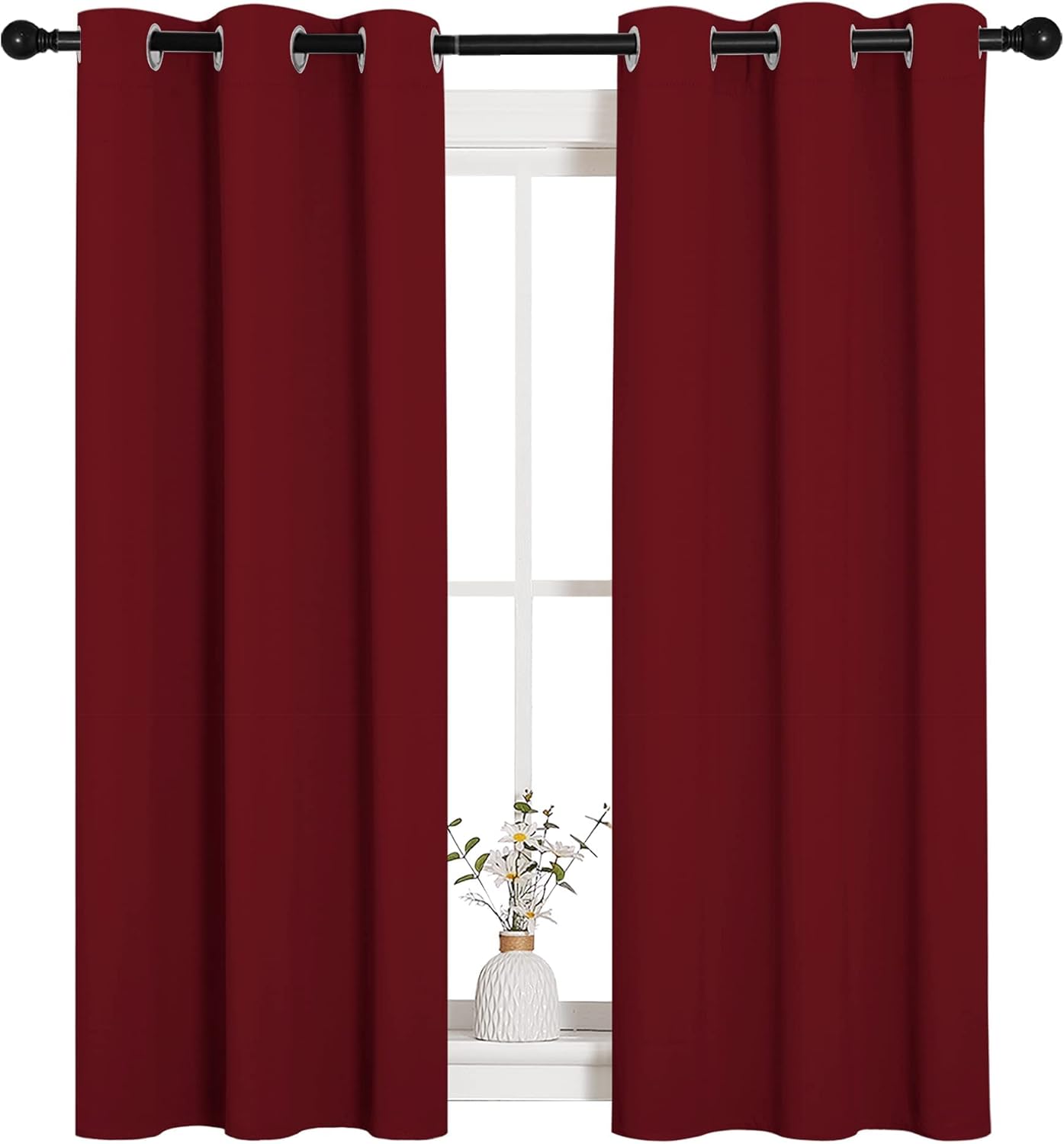 NICETOWN Christmas Burgundy Bedroom Curtains Blackout Draperies, Decorations Thermal Insulated Solid Grommet Top Blackout Drapes for Cafe…