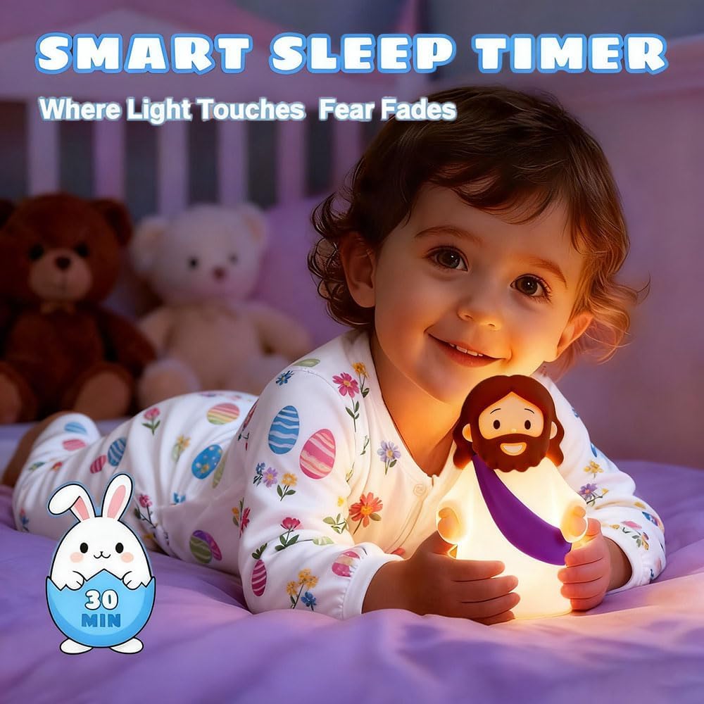 Jesus Night Light Rechargeable Bedside Night Light Dimmable Silicone LED Light Ideal for Religious Gatherings, Gifts for Sunday School…