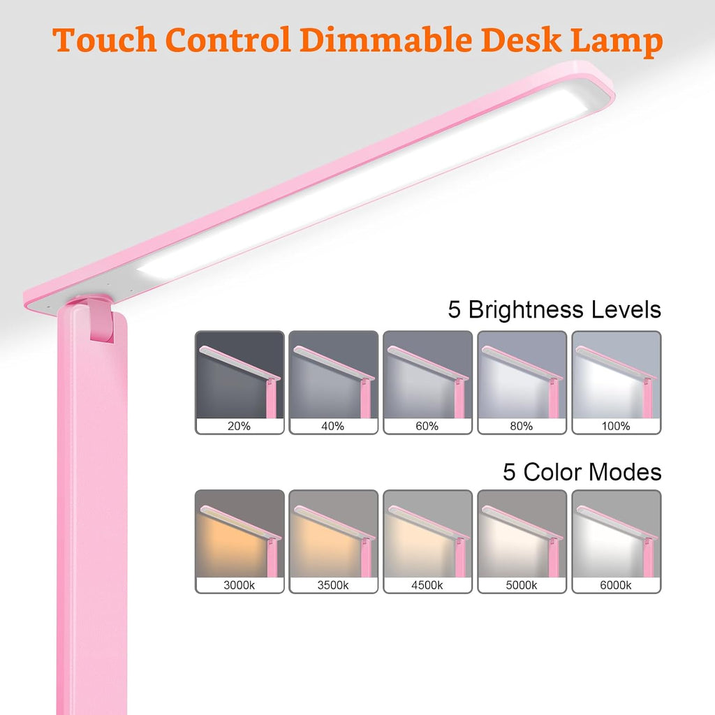 karidi LED Desk Lamp Dimmable Table Lamp with USB Charging Port, 5 Lighting Modes, Sensitive Control, Foldable Portable Desk Light for…