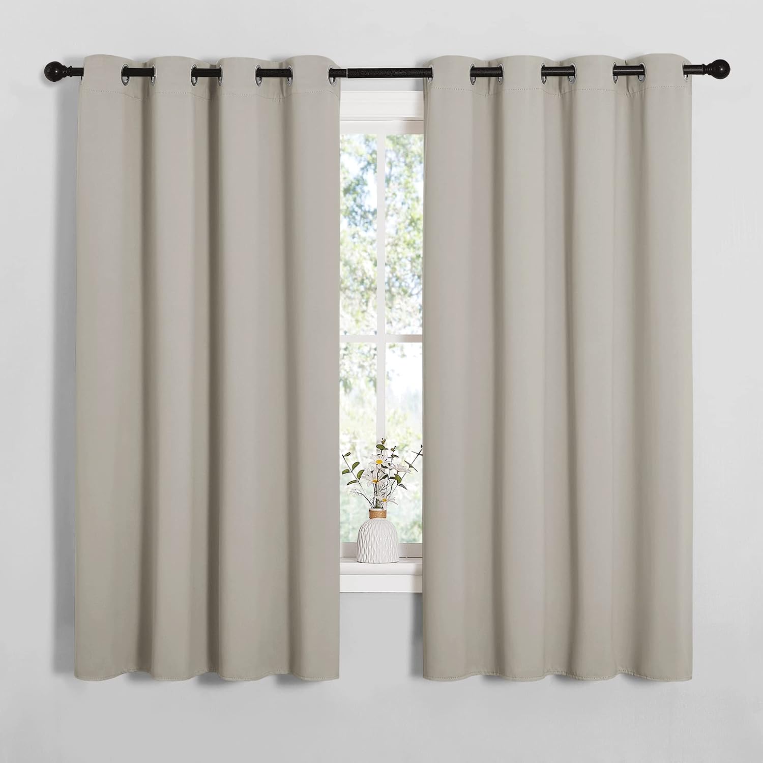 NICETOWN Room Darkening Curtain Panels for Cafe, Thermal Insulated Grommet Room Darkening Draperies/Drapes for Window (Natural, 2 Panels…