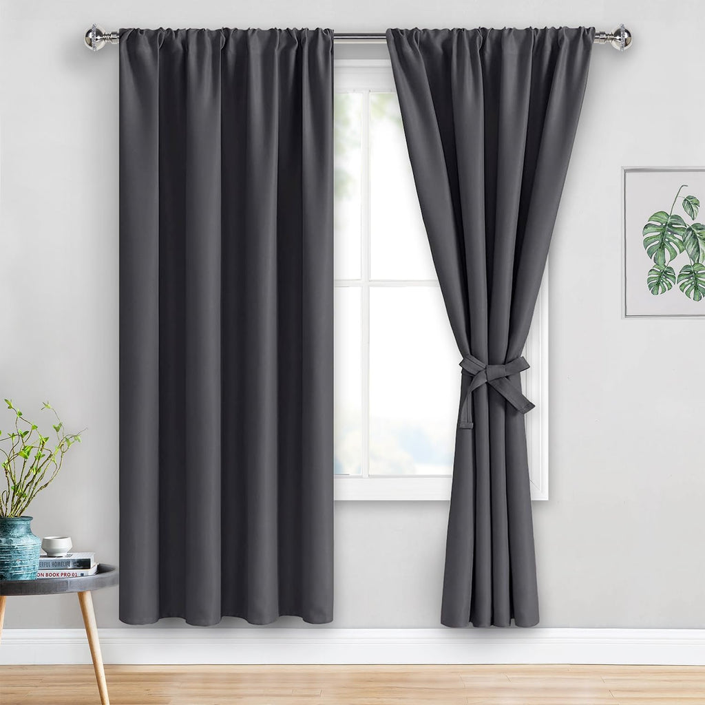 Jiuzhen Blackout Curtains for Bedroom - Thermal Insulated Room Darkening Rod Pocket Curtains for Living Room, Set of 2 Panels with Tiebacks…