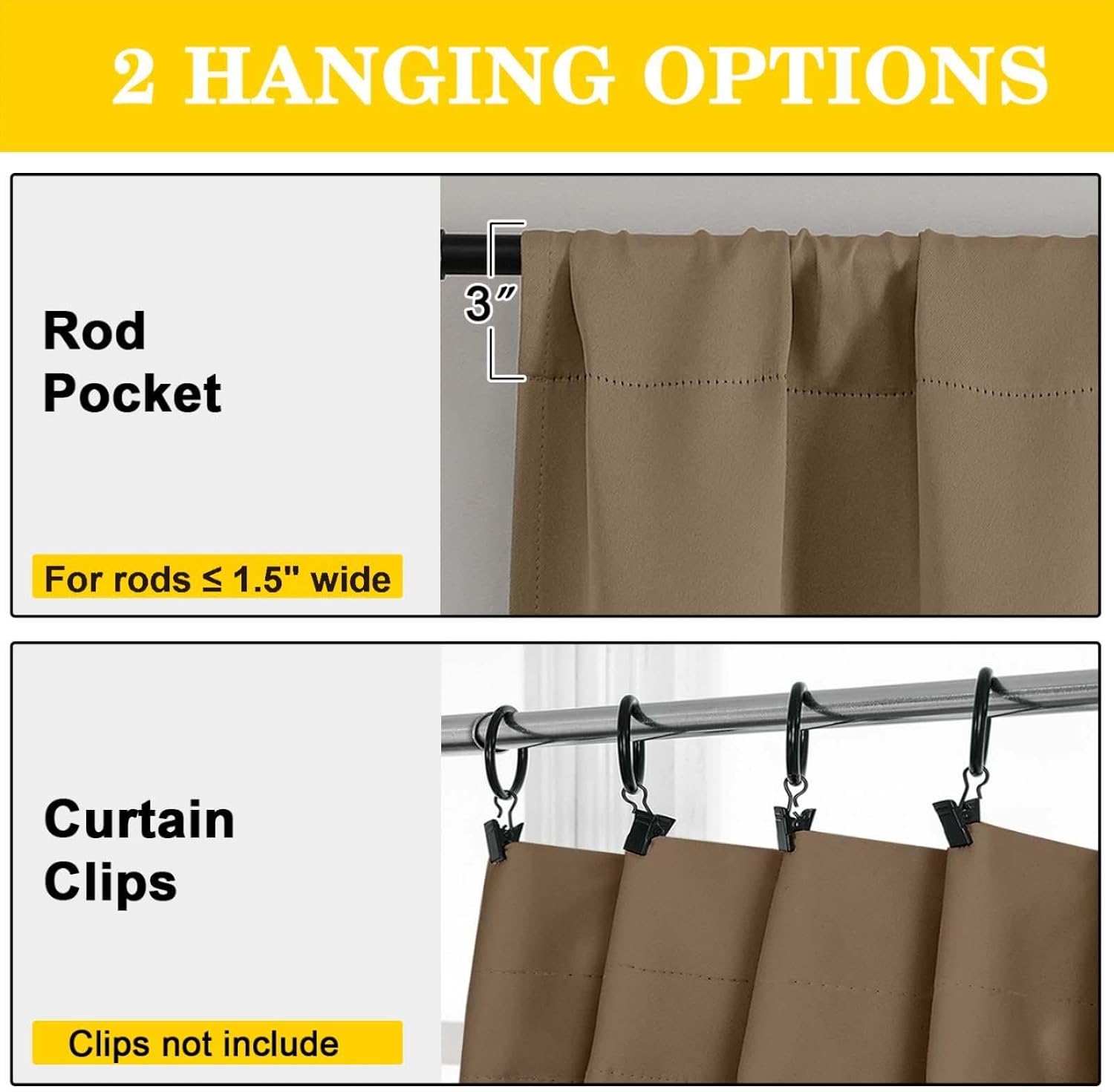 WelvetBLK Brown Room Darkening Curtains for Bedroom Living Room 45 Inch Length 2 Panels Set, Soft Solid Thermal Insulated Rod Pocket Short…