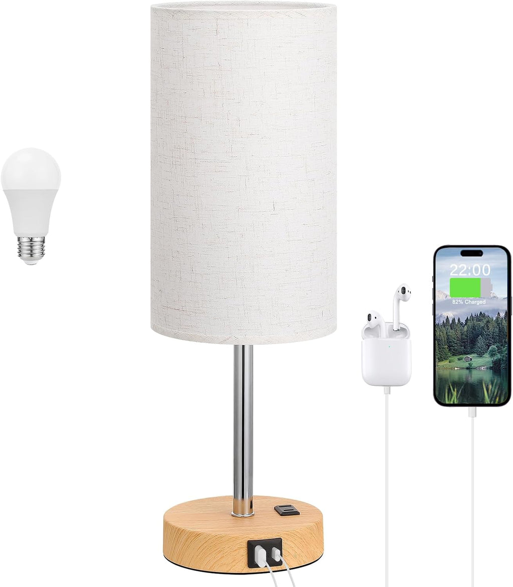 Dicoool Touch Bedside Table Lamp with USB - 3 Way Dimmable Wood Lamp for Bedroom Nightstand, Desk Lamp with Charging Station for Dorm…