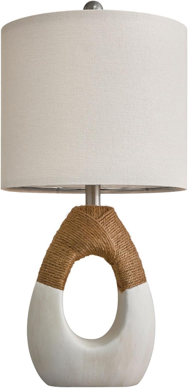 OYEARS 19” Boho Table Lamps Bedroom Living Room, Suitable for Small Space, Farmhouse Rattan Lamp Rustic Egg Design Resin Nightstand Bedside…