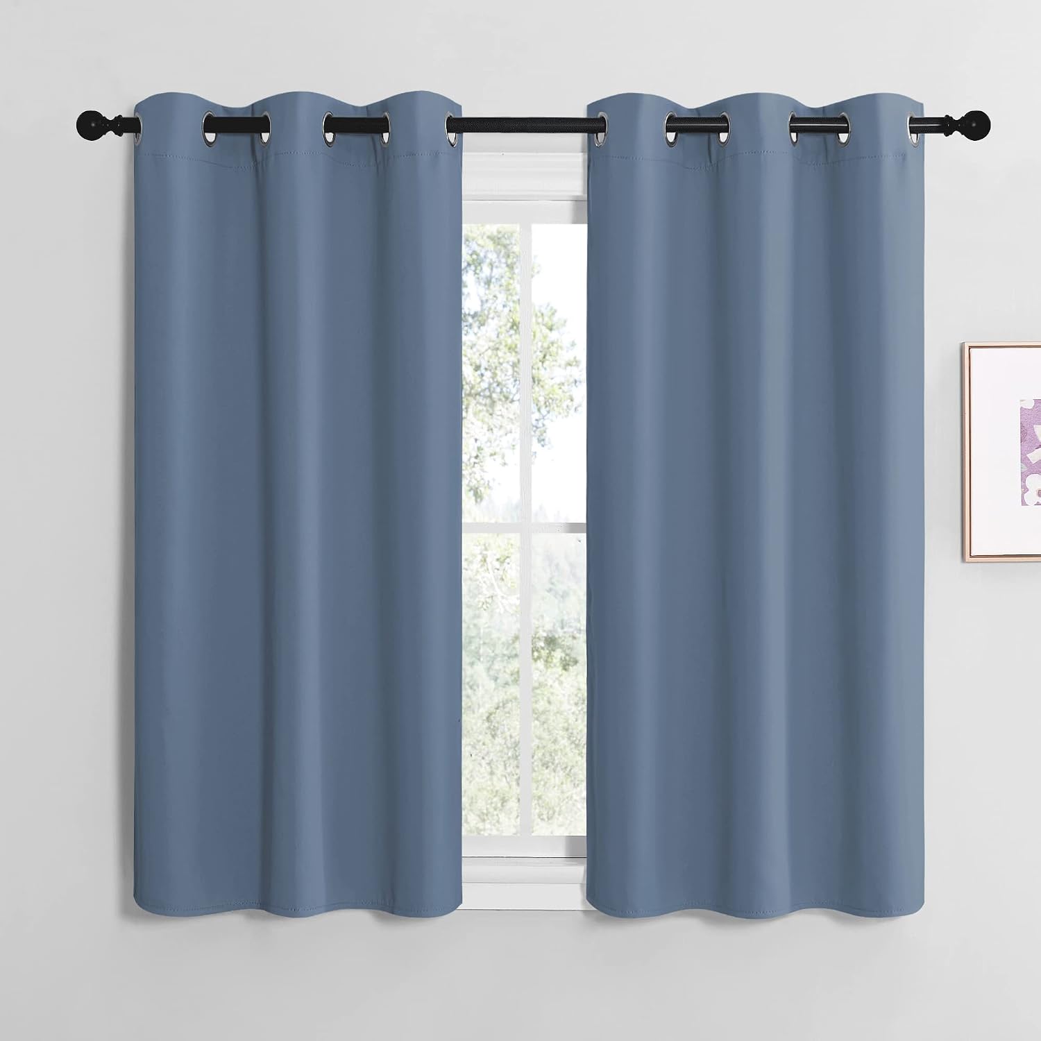 NICETOWN Home Fashion Thermal Insulated Solid Grommet Blackout Window Treatment Curtain Panels for Loft, Cafe (Stone Blue, 1 Pair, 42…