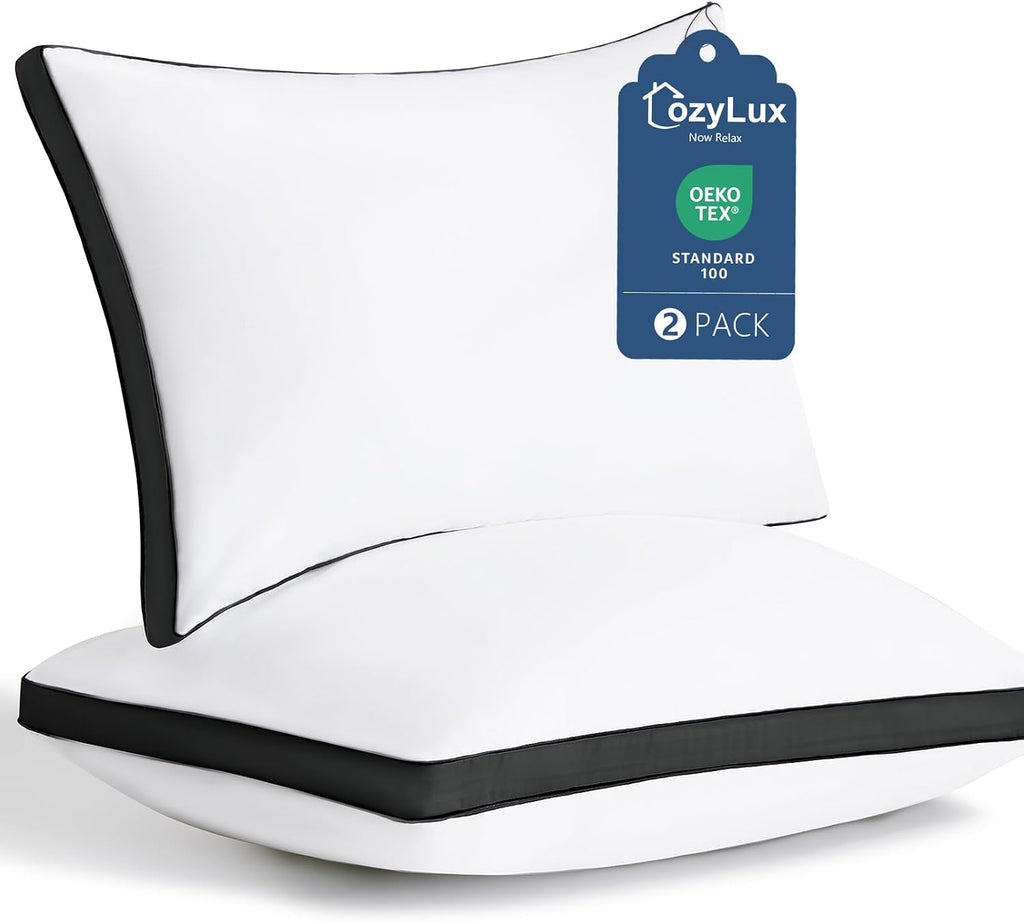CozyLux Pillows King Size Set of 2, Soft and Supportive 3D Down Alternative Bed Pillow for Sleeping 2 Pack Black, Luxury Hotel Quality Guss…