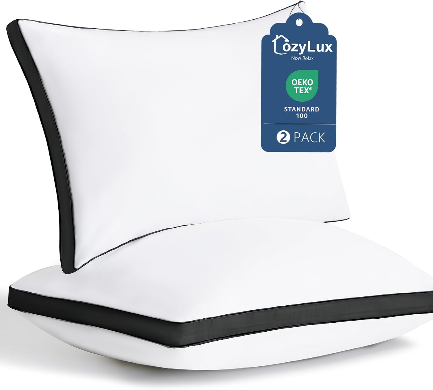 CozyLux Pillows King Size Set of 2, Soft and Supportive 3D Down Alternative Bed Pillow for Sleeping 2 Pack Black, Luxury Hotel Quality Guss…
