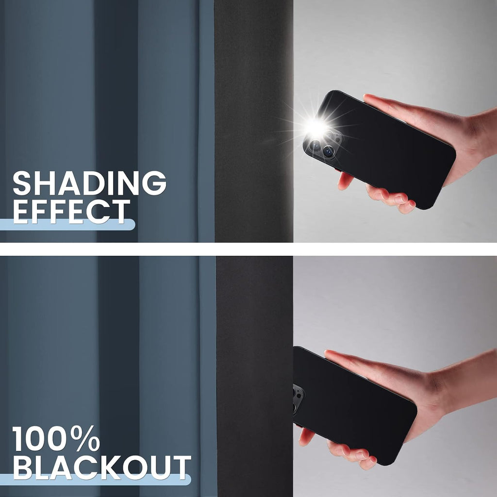SimpleHome 100% Blackout Curtains for Bedroom, Thermal Insulated Grommet Window Drapes Room Darkening Stone Blue Curtains for Living Room wi…