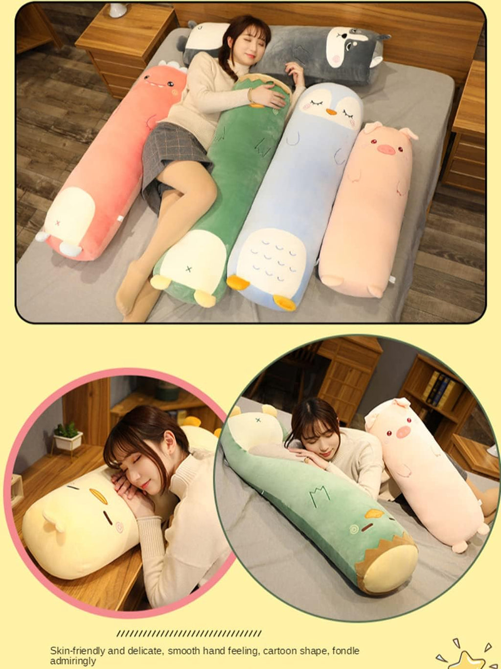 Long Plush Cute Body Pillows 33" Cuddle Stuffed Animal Shaped Bed Body Pillows Soft Cotton Plushies Doll Toy Gifts (Husky, 33 Inch)