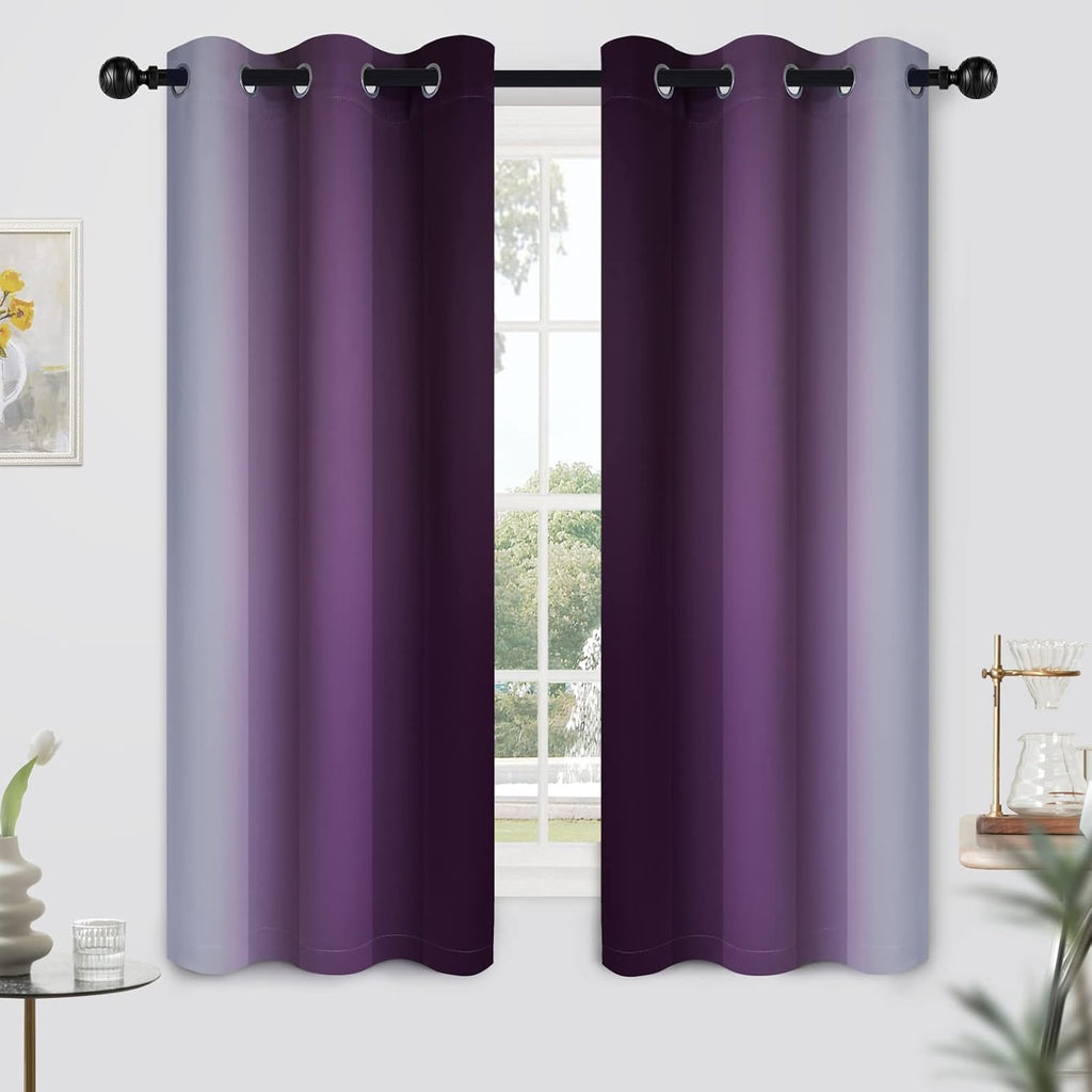Yakamok Light Blocking Ombre Curtains, Greyish White and Purple Gradient Color Curtains, Room Darkening Grommet Window Drapes for Bedroom(P…