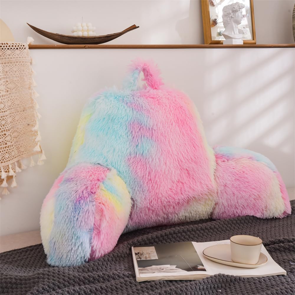 Aimuan Reading Pillow Bed Rest Pillow with Arms Rabbit Fur Cushion for Adults Teens Incline Rest Sitting up & Sleeping Snoring Pillow…