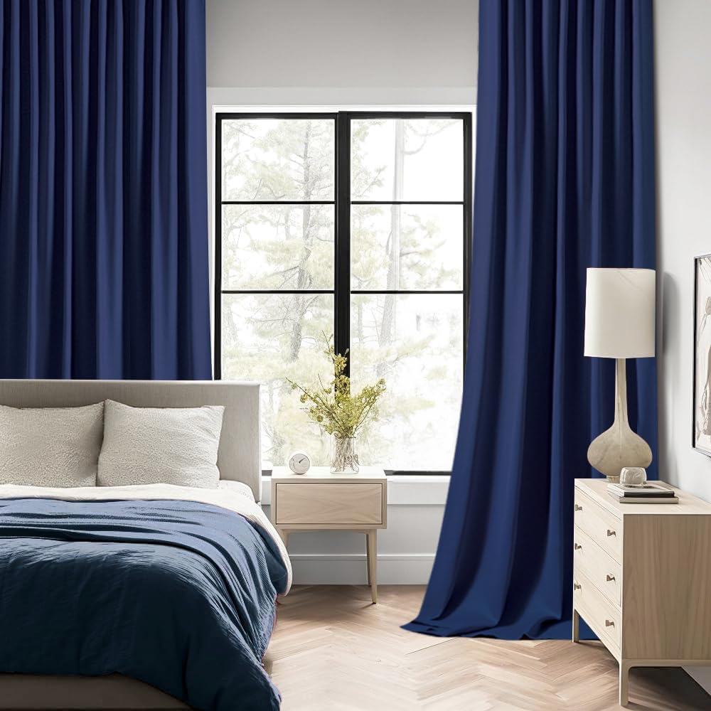 Miulee Navy Blue Back Tab Blackout Curtains 72 Inches Long 2 Panels Set for Living Room Bedroom Privacy, Rod Pocket/Pinch Pleat Thermal Ins…