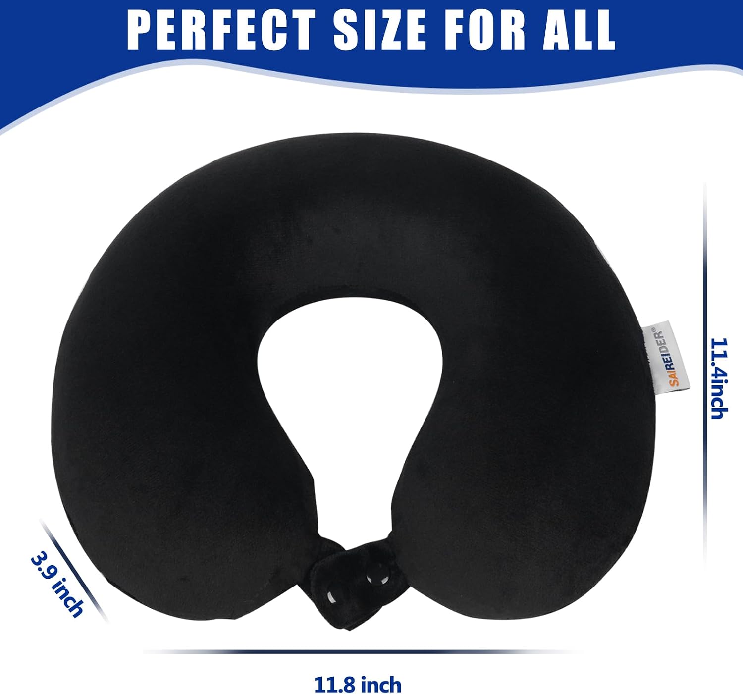 SAIREIDER Travel Pillow 100% Pure Memory Foam Travel Neck Pillow, Airplane Pillow for Traveling、Car、Home、Office, Washable Cover(Black)