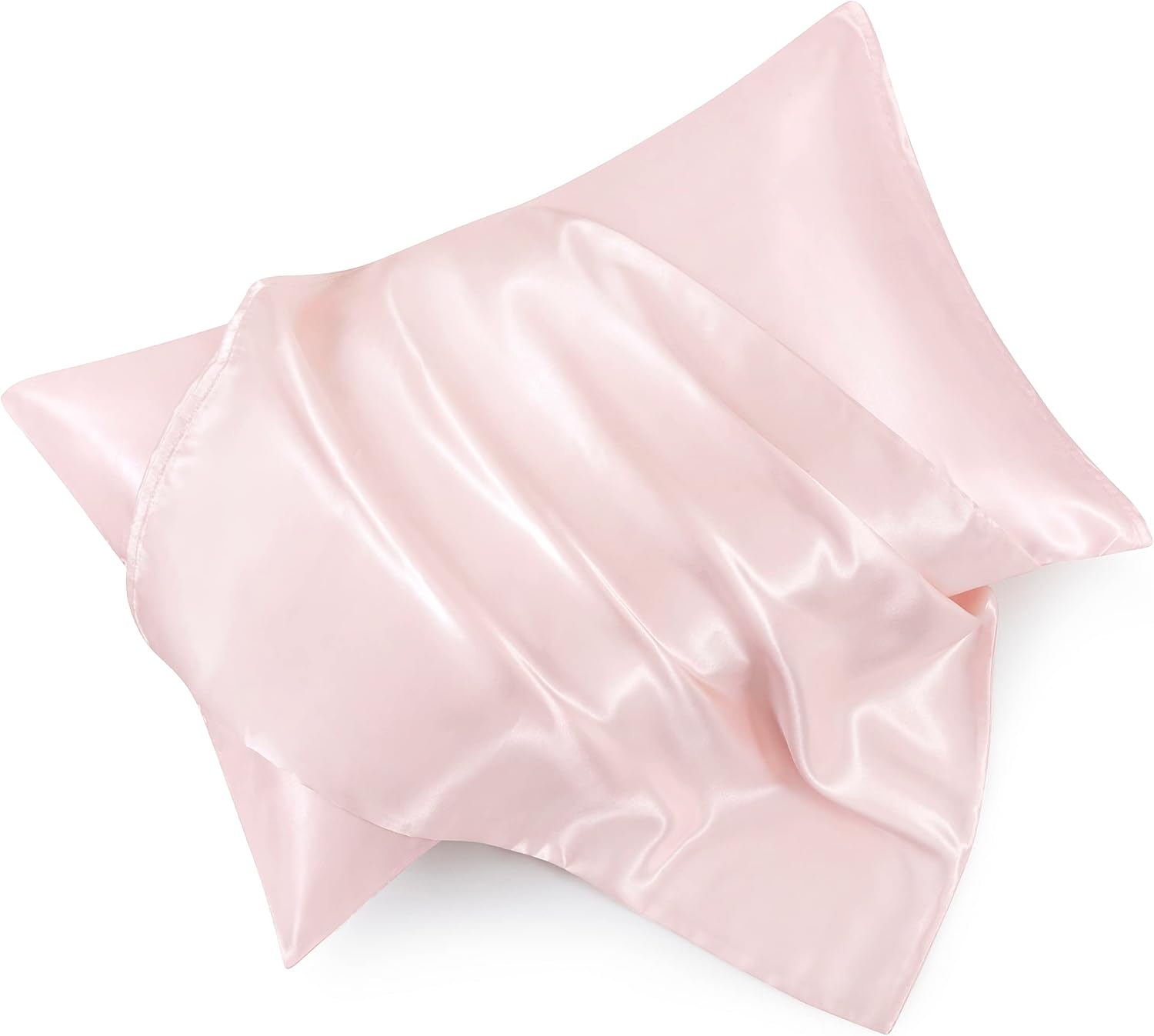 HommxJF Blush Pink Satin Pillowcase Standard Set of 2 with Envelope Closure, Blush Pink Silk Pillowcase for Hair and Skin (20x26) Pink