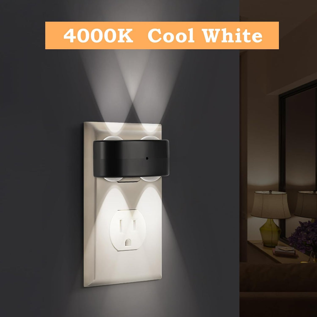 4 Pack LED Night Light Plug-in Wall, 100 Lumens 4000K Cool White, Auto On/Off Dusk to Dawn Sensor, Adjustable Swivel Head for Indoor –…