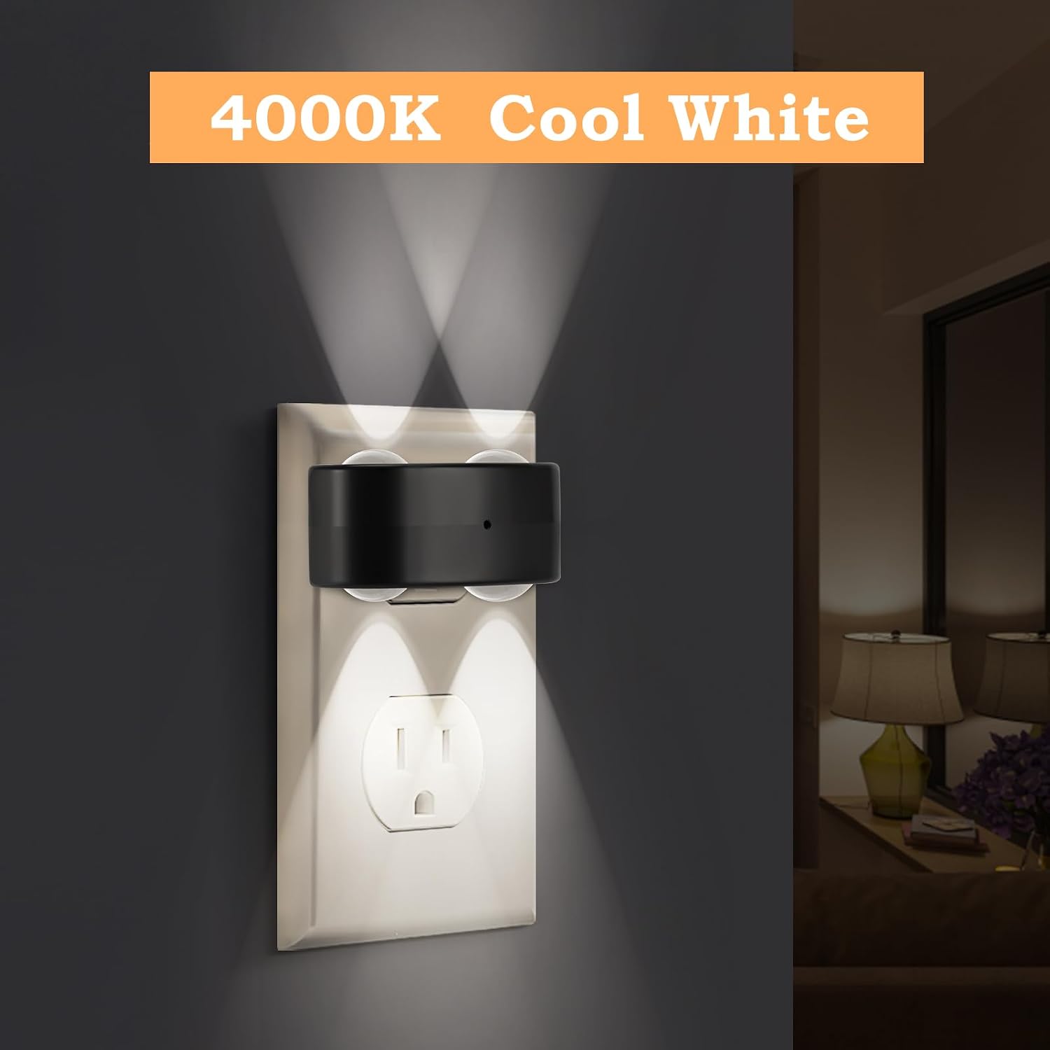 4 Pack LED Night Light Plug-in Wall, 100 Lumens 4000K Cool White, Auto On/Off Dusk to Dawn Sensor, Adjustable Swivel Head for Indoor –…