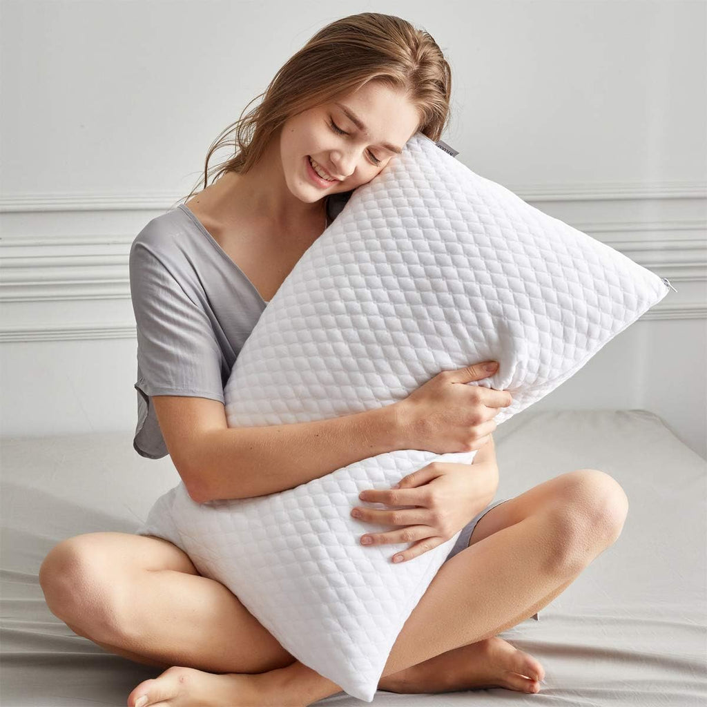 NTCOCO Shredded Memory Foam Bed Pillows for Sleeping Queen Size of 1, with Washable Removable Hypoallergenic Sleep Pillow for Back and…