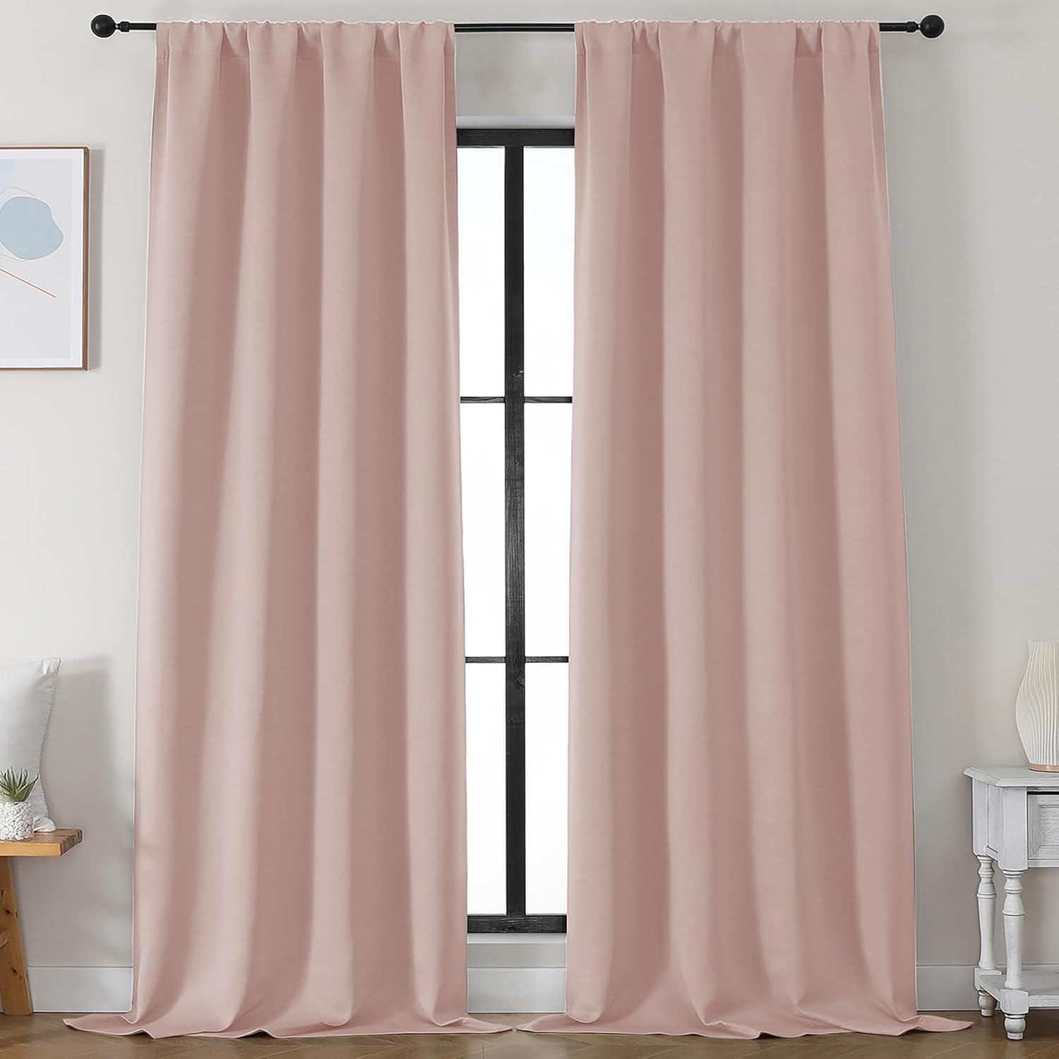 Simplebrand Ava Blush Blackout Curtains for Bedroom 96 Inches Long 2 Panels, Solid Thermal Insulated, Energy Saving Nursery Window Treatmen…