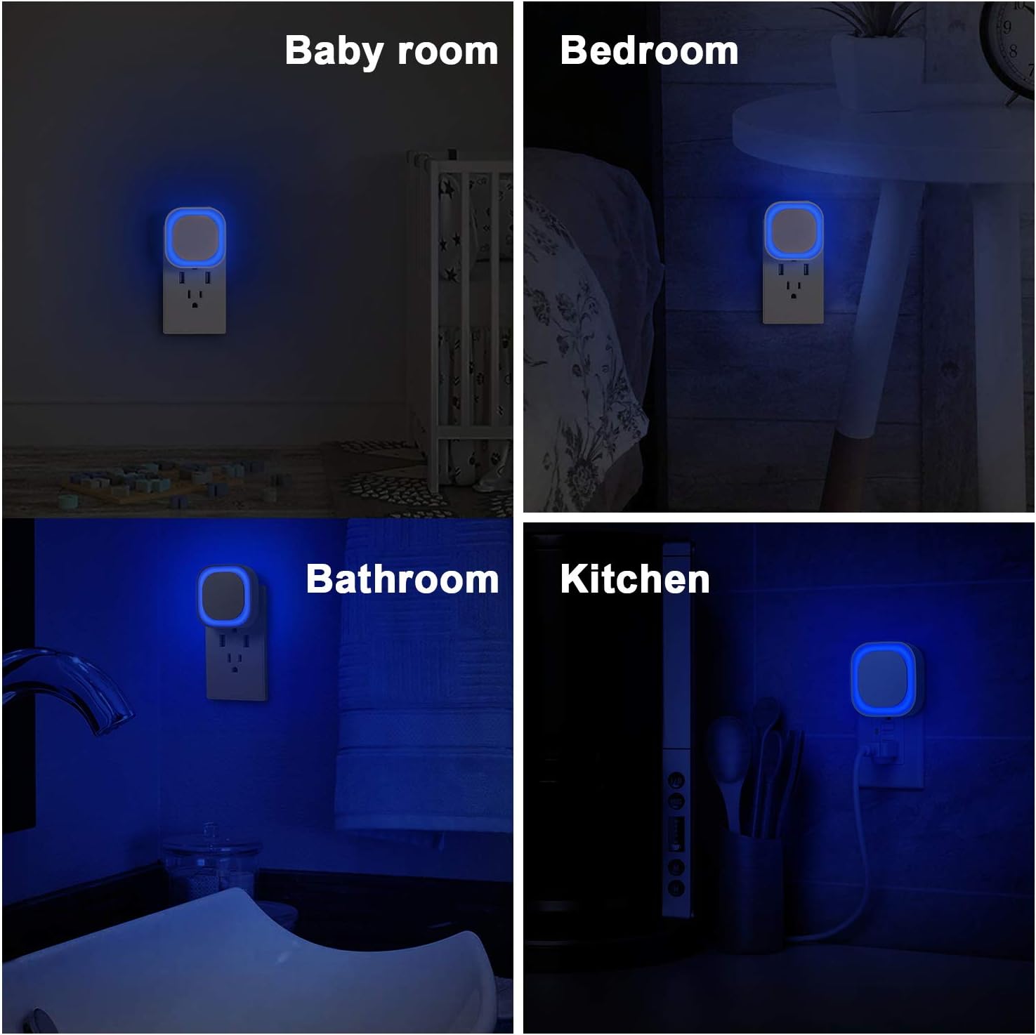 YUNLEX 6 Pack Plug in Blue Night Light, Dusk to Dawn Sensor, LED Nightlight for Mood Lighting, Glare-Free Reflected Light, Dimmable, Auto…