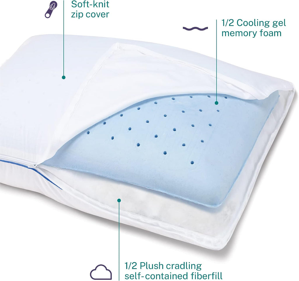 SleepInnovations Sleep Innovations 2-in-1 Memory Foam Pillow and Alternative Down Fiber Fill, King Size, Side, Stomach, and Back Sleepers,…