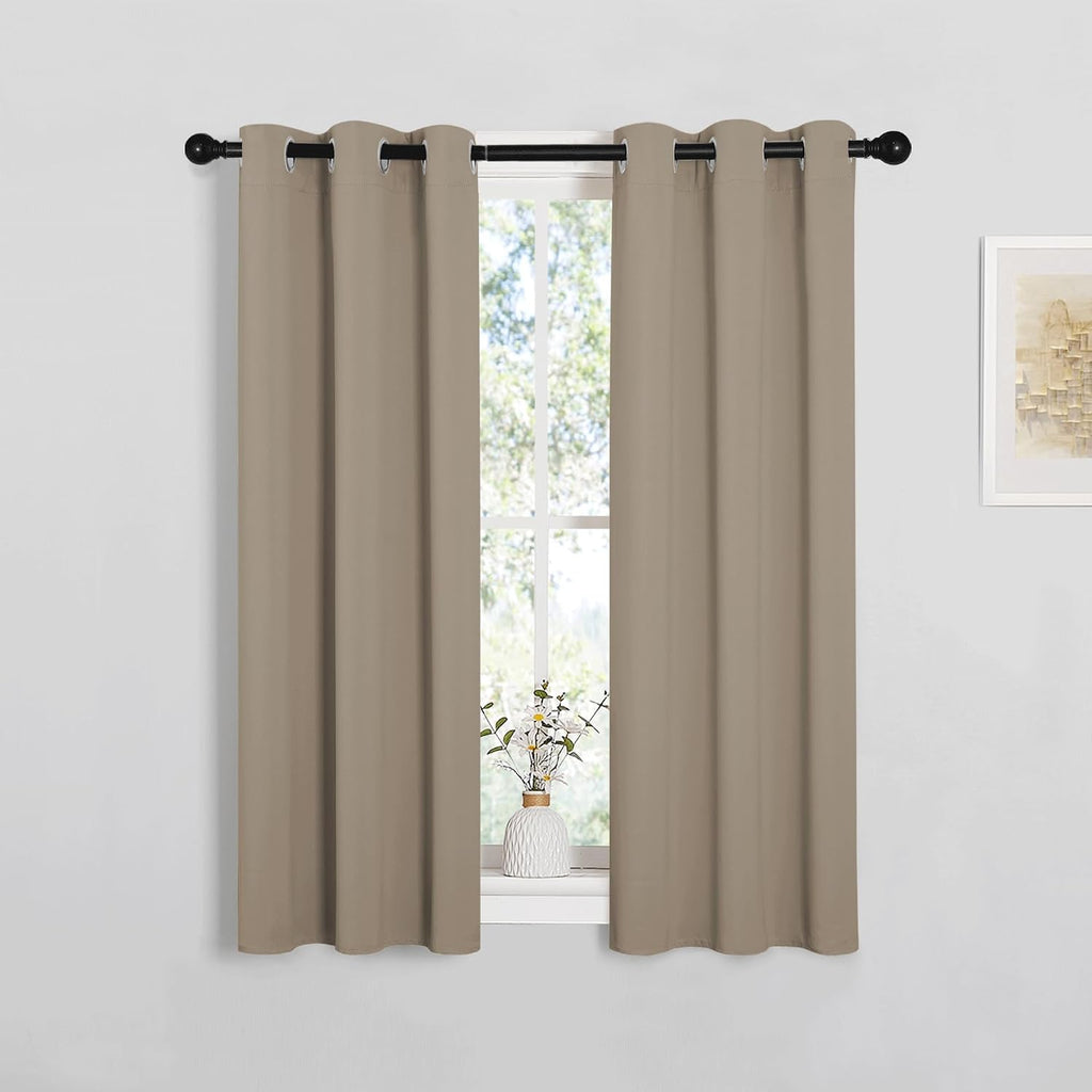NICETOWN Window Curtain Panels, Thermal Insulated Solid Grommet Blackout Draperies/Drapes for Basement (Taupe, 1 Pair, 29 by 45-inch)